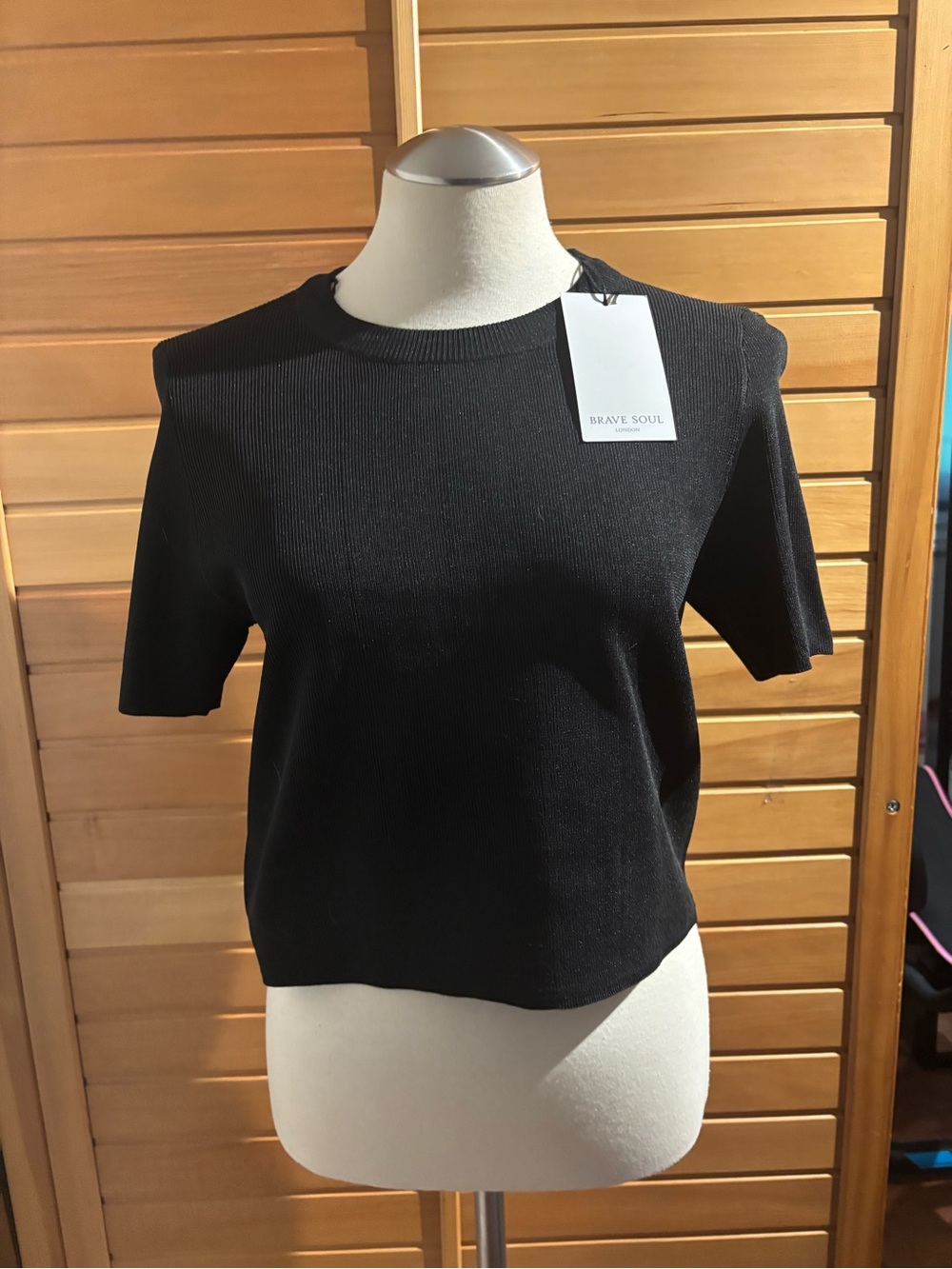 BNWT Brave Soul Black Short Sleeve Ribbed Knit Top
